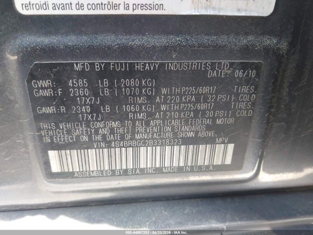 Aukcja sprzedaży 2011 Subaru Outback 2.5i Premium, vin: 4S4BRBGC2B3318323, numer aukcji: 44897202