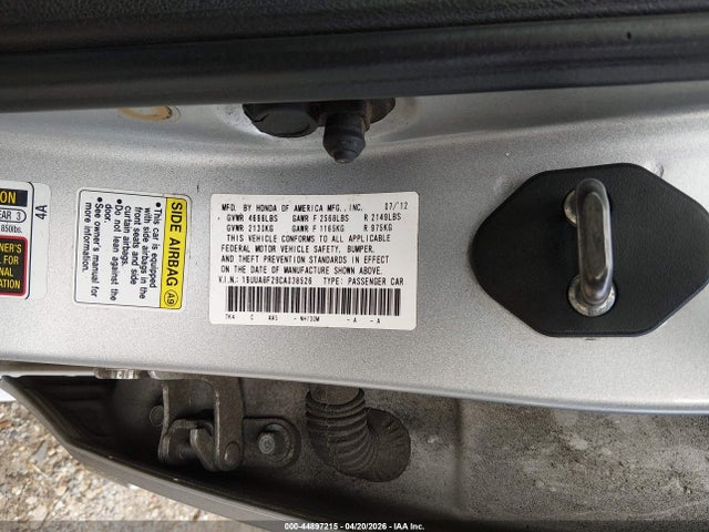 44897215 :رقم المزاد ، 19UUA8F29CA038526 vin ، 2012 Acura Tl 3.5 مزاد بيع