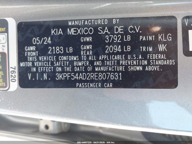 Aukcja sprzedaży 2024 Kia Forte Gt-line, vin: 3KPF54AD2RE807631, numer aukcji: 44897225