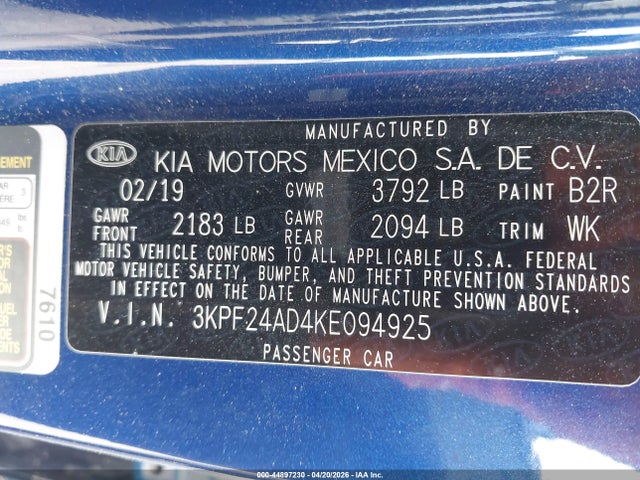 KIA Forte Lxs 2019 3KPF24AD4KE094925 Image 9