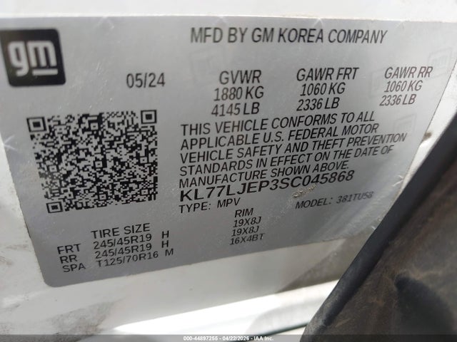Aukcja sprzedaży 2025 Chevrolet Trax Fwd 2rs, vin: KL77LJEP3SC045868, numer aukcji: 44897255