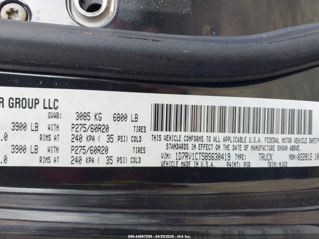 Продажа на аукционе авто 2011 Ram Ram 1500 Slt, vin: 1D7RV1CT5BS630419, номер лота: 44897259