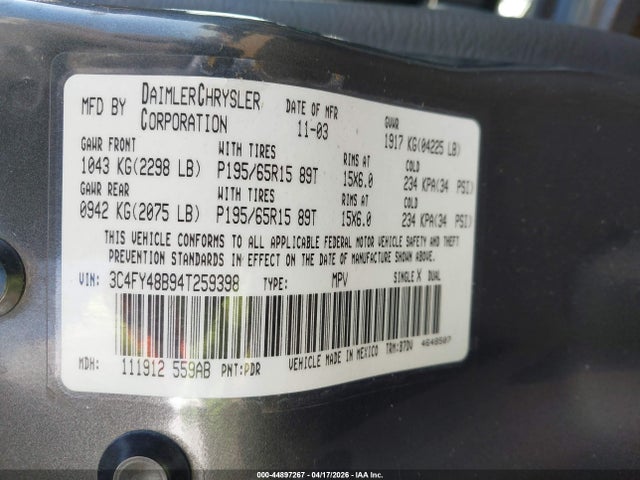 Aukcja sprzedaży 2004 Chrysler Pt Cruiser, vin: 3C4FY48B94T259398, numer aukcji: 44897267