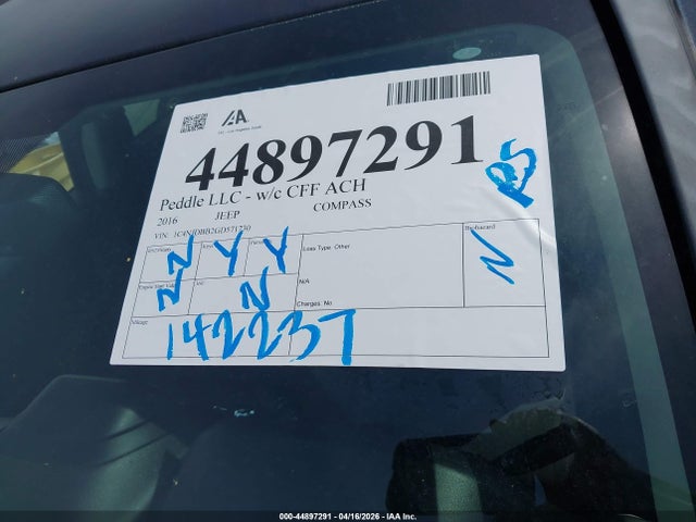 Продажа на аукционе авто 2016 Jeep Compass Sport, vin: 1C4NJDBB2GD571730, номер лота: 44897291