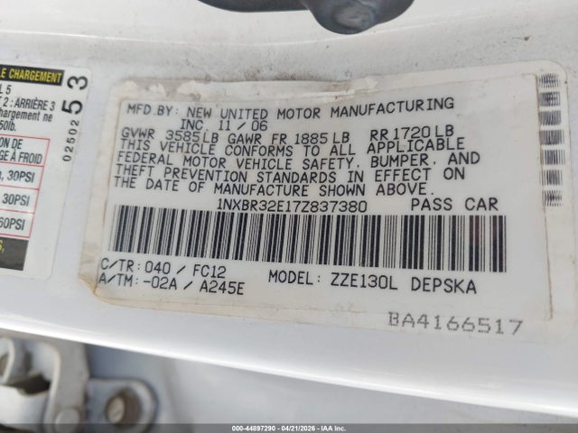Aukcja sprzedaży 2007 Toyota Corolla S, vin: 1NXBR32E17Z837380, numer aukcji: 44897290