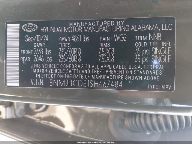 Продажа на аукционе авто 2025 Hyundai Tucson Sel, vin: 5NMJBCDE1SH467484, номер лота: 44897294