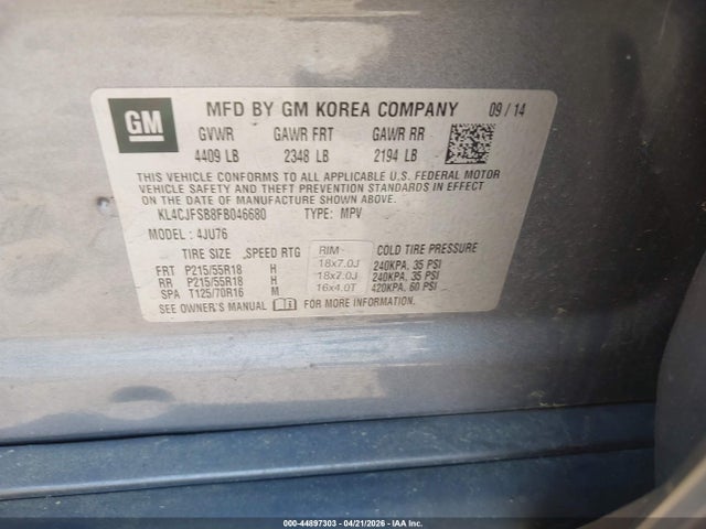 44897303 :رقم المزاد ، KL4CJFSB8FB046680 vin ، 2015 Buick Encore Convenience مزاد بيع