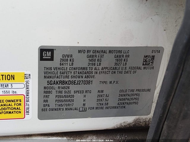 Aukcja sprzedaży 2014 Buick Enclave Leather, vin: 5GAKRBKD8EJ270381, numer aukcji: 44897331