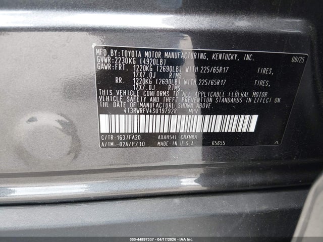 Продаж на аукціоні авто 2025 Toyota Rav4 Hybrid Xle, vin: 4T3RWRFV4SU197928, номер лоту: 44897337