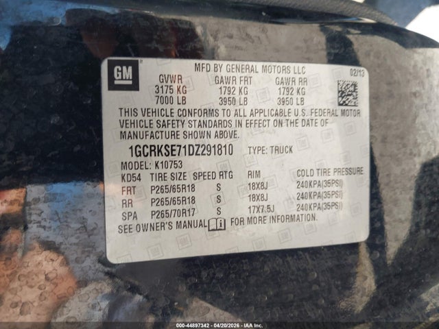 Aukcja sprzedaży 2013 Chevrolet Silverado 1500 Lt, vin: 1GCRKSE71DZ291810, numer aukcji: 44897342