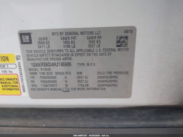 Aukcja sprzedaży 2017 Gmc Acadia Limited, vin: 1GKKRSKD4HJ146986, numer aukcji: 44897357