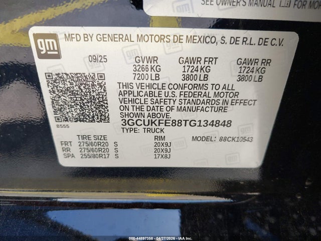 3GCUKFE88TG134848 Chevrolet Silverado 1500 4wd Short Bed Lt Trail Boss
