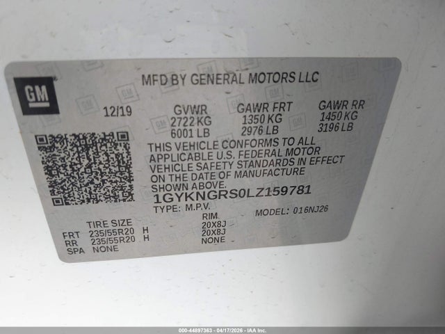 44897363 :رقم المزاد ، 1GYKNGRS0LZ159781 vin ، 2020 Cadillac Xt5 Awd Sport مزاد بيع
