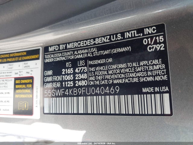 Aukcja sprzedaży 2015 Mercedes-benz C 300 Luxury 4matic, vin: 55SWF4KB9FU040469, numer aukcji: 44897390