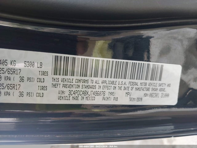 2018 Dodge Journey Se მანქანა იყიდება აუქციონზე, vin: 3C4PDCABXJT496076, აუქციონის ნომერი: 44897395