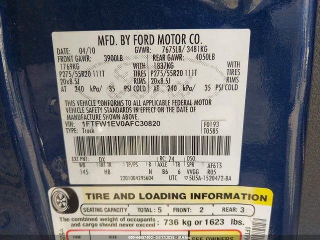 2010 FORD F-150 1FTFW1EV0AFC30820 Photo 8