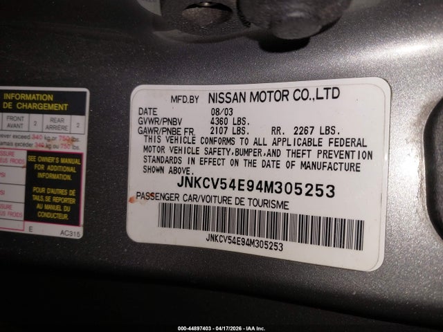 Продажа на аукционе авто 2004 Infiniti G35, vin: JNKCV54E94M305253, номер лота: 44897403