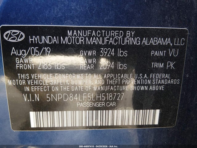 5NPD84LF5LH518727 Hyundai ELANTRA SEL