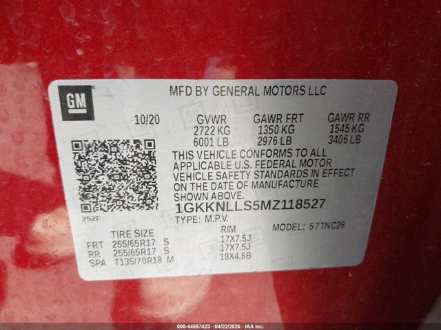 Aukcja sprzedaży 2021 Gmc Acadia Awd At4, vin: 1GKKNLLS5MZ118527, numer aukcji: 44897423