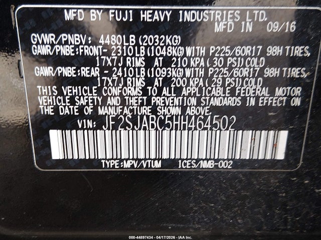 JF2SJABC5HH464502 Subaru Forester 2.5i