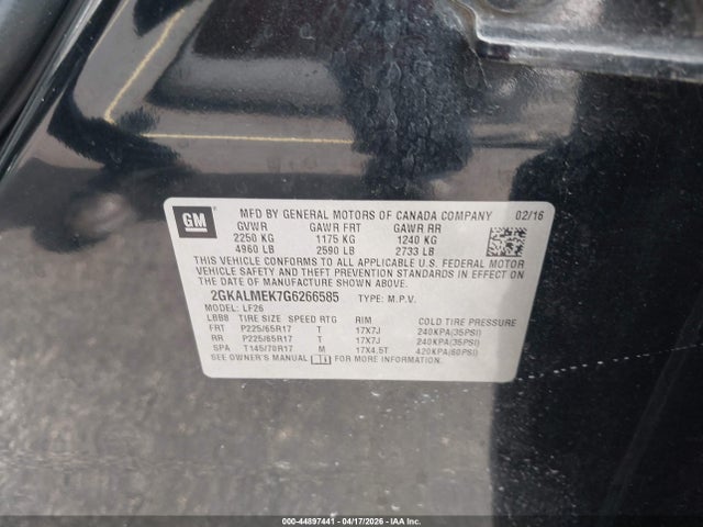 Aukcja sprzedaży 2016 Gmc Terrain Sle-1, vin: 2GKALMEK7G6266585, numer aukcji: 44897441