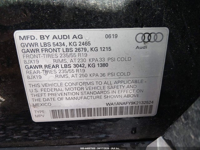 Aukcja sprzedaży 2019 Audi Q5 45 Premium, vin: WA1ANAFY9K2132524, numer aukcji: 44897505