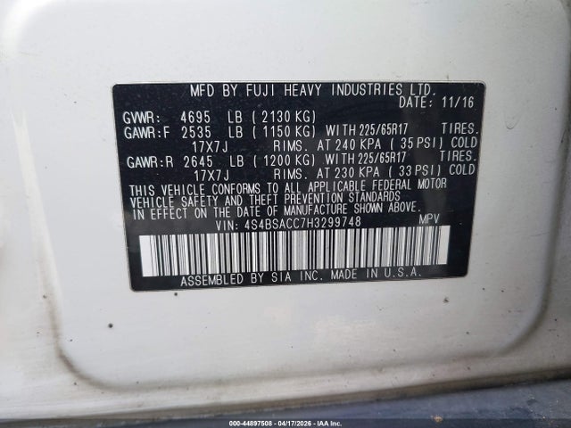 4S4BSACC7H3299748 Subaru Outback 2.5i Premium