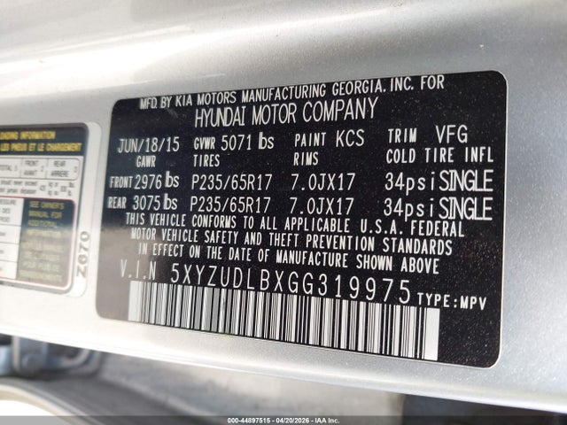 Aukcja sprzedaży 2016 Hyundai Santa Fe Sport 2.4l, vin: 5XYZUDLBXGG319975, numer aukcji: 44897515