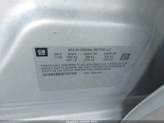 Aukcja sprzedaży 2016 Chevrolet Cruze Limited Ltz Auto, vin: 1G1PG5SB2G7207358, numer aukcji: 44897519