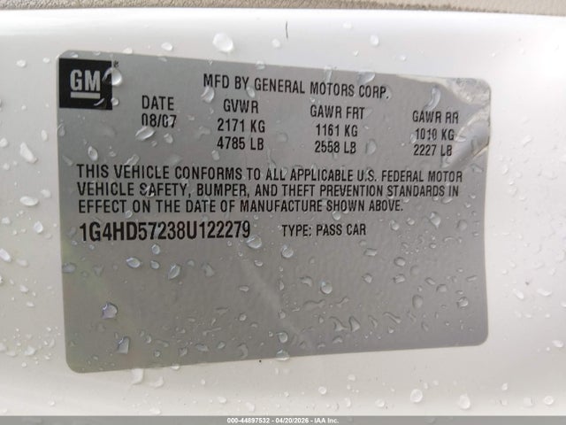 Продажа на аукционе авто 2008 Buick Lucerne Cxl, vin: 1G4HD57238U122279, номер лота: 44897532
