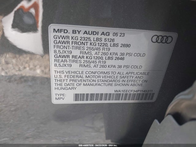 Aukcja sprzedaży 2023 Audi Q3 Premium Plus 45 Tfsi S Line Quattro Tiptronic, vin: WA1EECF34P1145311, numer aukcji: 44897535