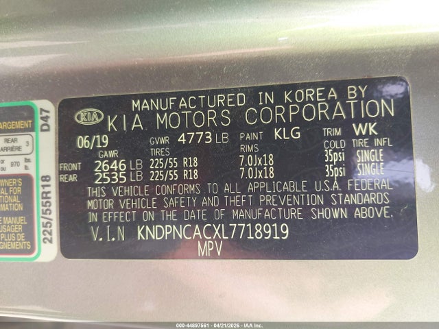 KNDPNCACXL7718919 KIA Sportage Ex