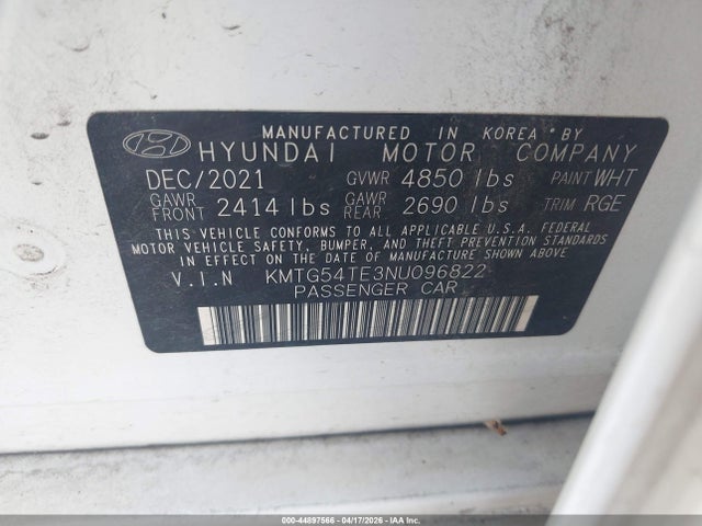 44897566 :رقم المزاد ، KMTG54TE3NU096822 vin ، 2022 Genesis G70 3.3t Rwd مزاد بيع