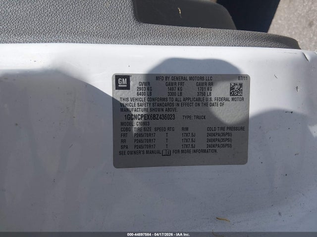 44897584 :رقم المزاد ، 1GCNCPEX6BZ436023 vin ، 2011 Chevrolet Silverado 1500 Work Truck مزاد بيع