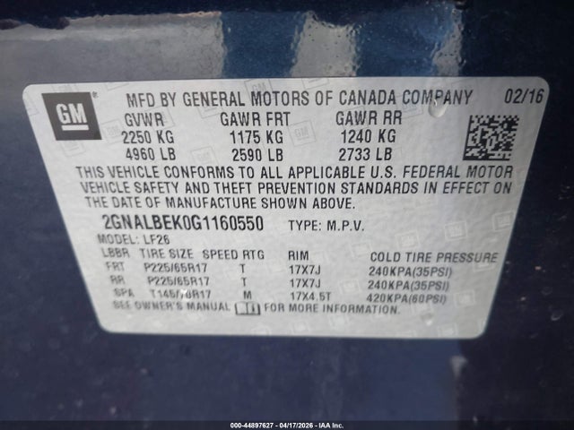 2GNALBEK0G1160550 Chevrolet EQUINOX LS