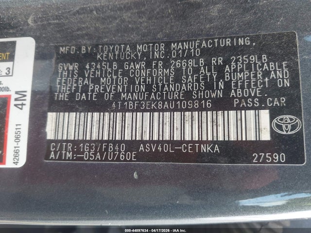Продажа на аукционе авто 2010 Toyota Camry Le, vin: 4T1BF3EK8AU109816, номер лота: 44897634