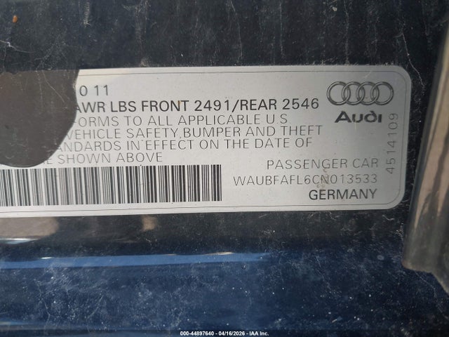 Aukcja sprzedaży 2012 Audi A4 2.0t Premium, vin: WAUBFAFL6CN013535, numer aukcji: 44897640