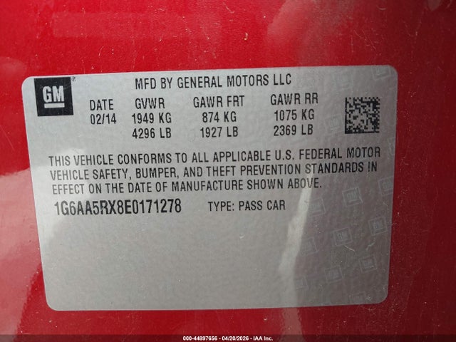 2014 Cadillac Ats Standard მანქანა იყიდება აუქციონზე, vin: 1G6AA5RX8E0171278, აუქციონის ნომერი: 44897656