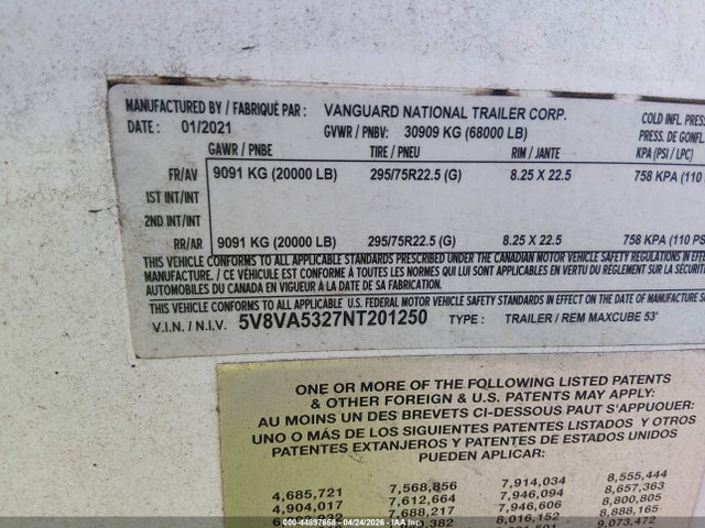 Aukcja sprzedaży 2022 Vanguard National Unknown, vin: 5V8VA5327NT201250, numer aukcji: 44897658