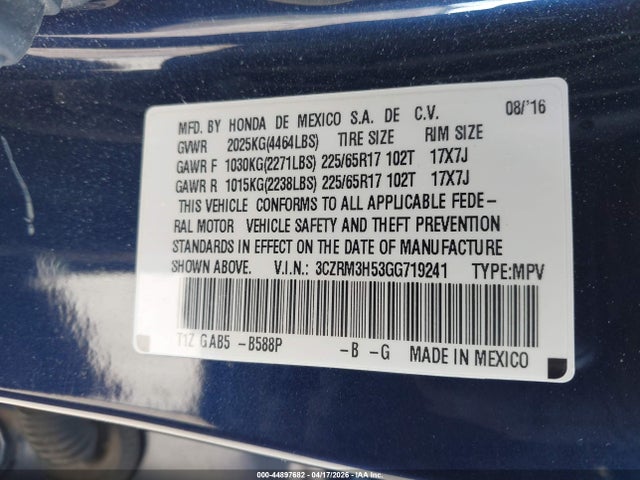Aukcja sprzedaży 2016 Honda Cr-v Ex, vin: 3CZRM3H53GG719241, numer aukcji: 44897682