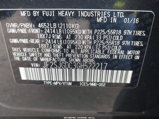 Aukcja sprzedaży 2016 Subaru Forester 2.0xt Premium, vin: JF2SJGDC3GH522217, numer aukcji: 44897693