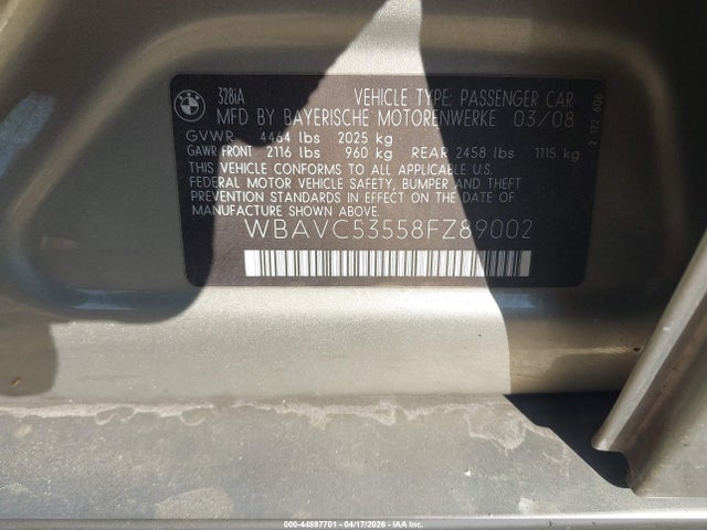 Продажа на аукционе авто 2008 Bmw 328i, vin: WBAVC53558FZ89002, номер лота: 44897701