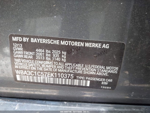 2014 Bmw 328i მანქანა იყიდება აუქციონზე, vin: WBA3C1C57EK110375, აუქციონის ნომერი: 44897706