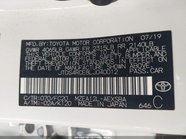 JTDS4RCE8LJ040012 Toyota COROLLA SE