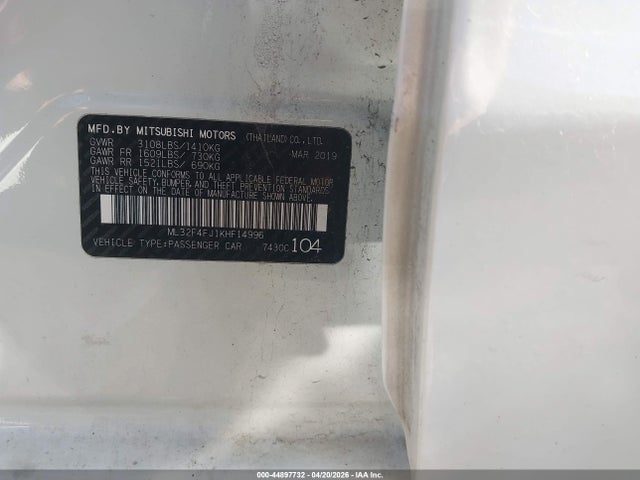 Продаж на аукціоні авто 2019 Mitsubishi Mirage G4 Se, vin: ML32F4FJ1KHF14996, номер лоту: 44897732