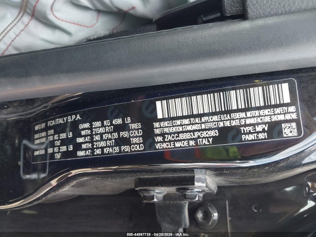 2018 Jeep Renegade Latitude 4x4 მანქანა იყიდება აუქციონზე, vin: ZACCJBBB3JPG82663, აუქციონის ნომერი: 44897738