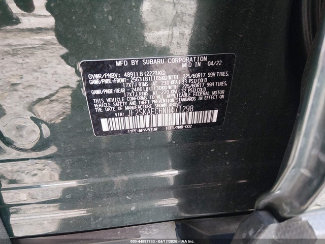 Продажа на аукционе авто 2022 Subaru Forester Premium, vin: JF2SKAEC6NH471298, номер лота: 44897783