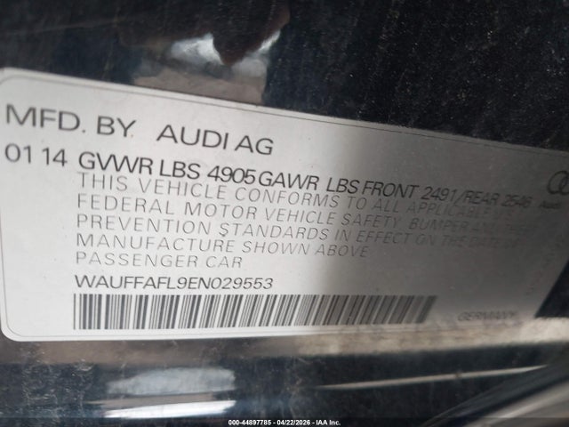 Продаж на аукціоні авто 2014 Audi A4 2.0t Premium, vin: WAUFFAFL9EN029553, номер лоту: 44897785