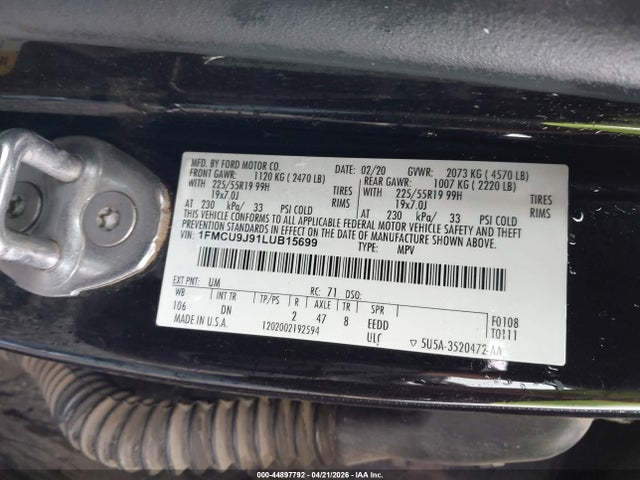Продаж на аукціоні авто 2020 Ford Escape Titanium, vin: 1FMCU9J91LUB15699, номер лоту: 44897792