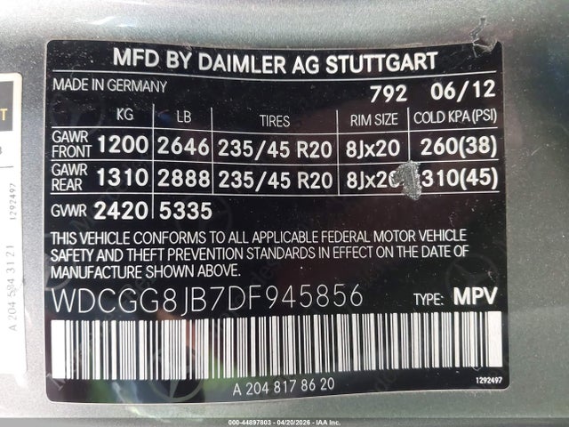44897803 :رقم المزاد ، WDCGG8JB7DF945856 vin ، 2013 Mercedes-benz Glk 350 4matic مزاد بيع